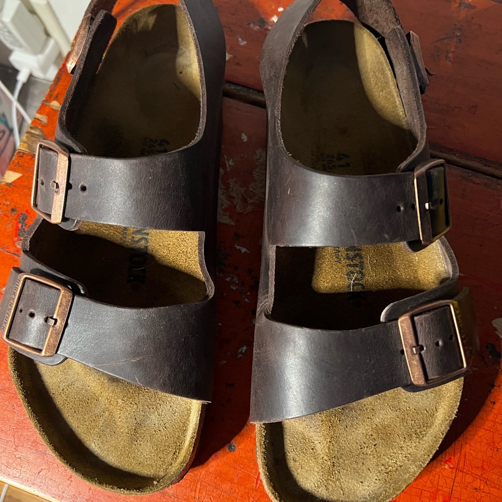 Birkenstock Milano Women Size 41 Dark Brown Leather Buckle Sling Back Sandal